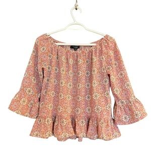 Sanctuary S EUC Ruffled Peplum Blouse in Pink and Orange- slight crop